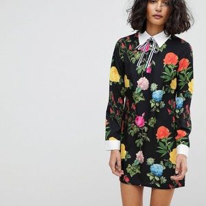 ASOS Reclaimed Vintage Shift Dress with Tie Neck in Floral